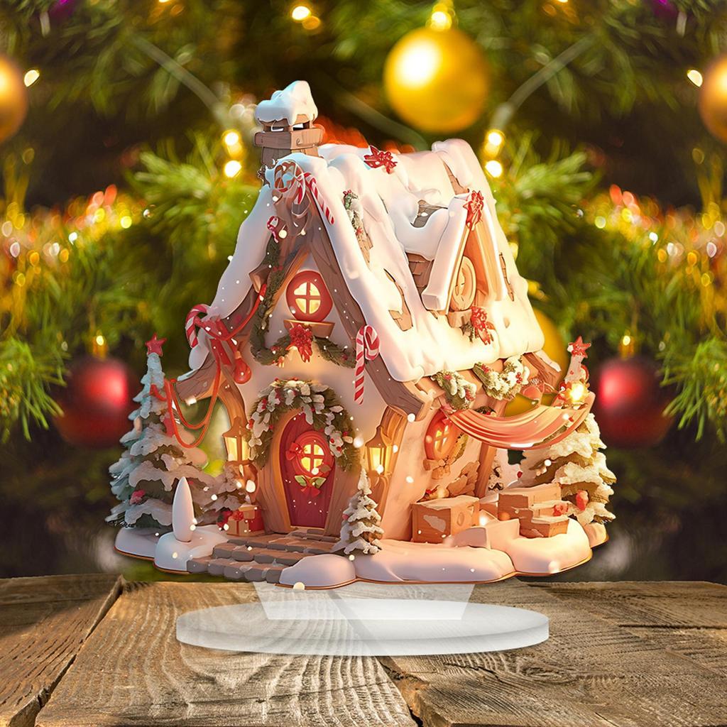2D Acrylic Cottage Ornament with LED Light Christmas Village Houses Lighted Table Decoration Holiday Party Favors Christmas Gift
