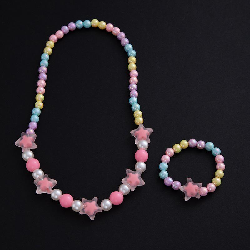 Kids Candy Color Necklace Bracelet Set, Cute Flower Heart Star Bow Jewelry for Girls, Colorful Charm Accessories, Trendy Party Gift