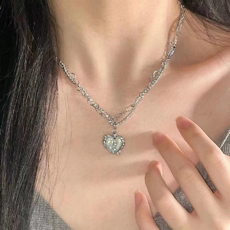 Y2K Accessories Fashion Peach Heart Water Drop Pendant Necklace New Pink Crystal Egirl Sweet Cool Clavicle Chain Aesthetic Jewelry