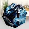 1PC Wednesday Addams Gothic Music Automatic Folding Umbrella - Compact 8-Rib Design, Durable Plastic & Iron, Daily Use F010635