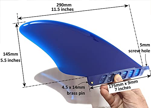 5.5 In. KEEL Center Fin, Flex Soft, 14.5cm, for Longboard SUPs (airSUP AIR7 Keel Fin, Blue, Screwless)