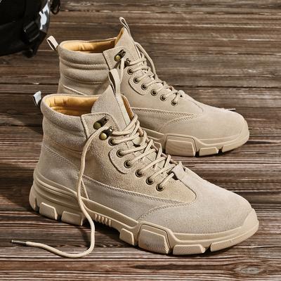 Fashion Men's Autumn Winter Hight-Top Cotton-Padded Shoes Velvet Warm Durable Haed-wearing Shock Absorption Lace Up Shoes