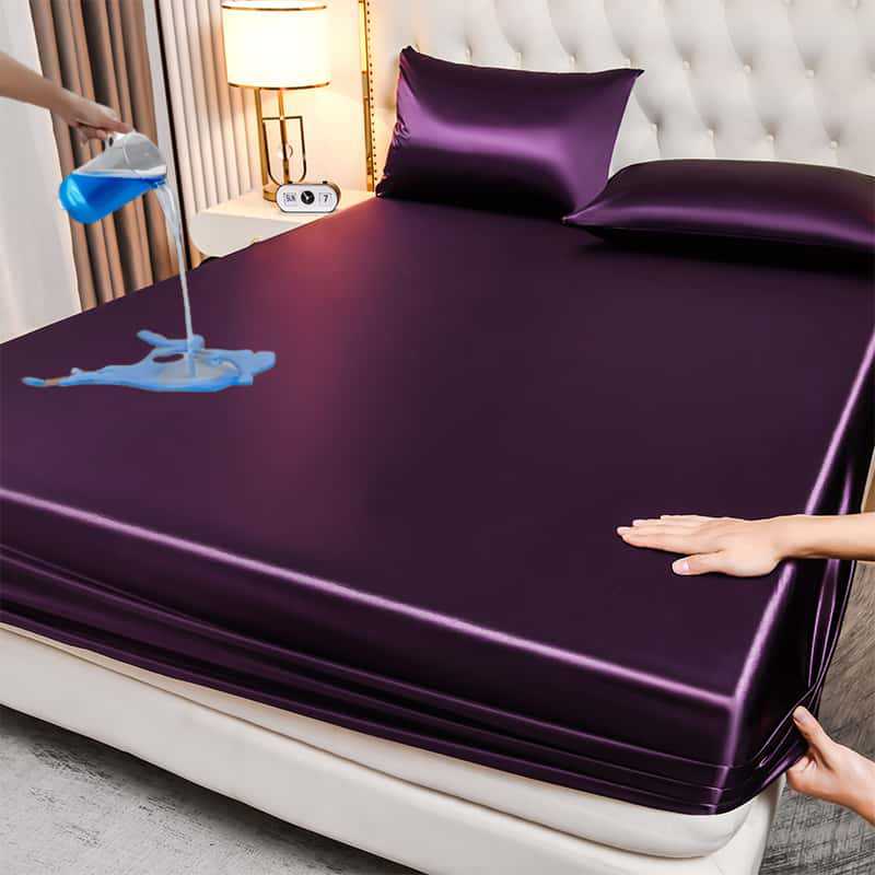 Waterproof Smooth Satin Fitted Sheet For Single Double Queen King Bed Silky Mattress Protector For Women Kids Family with Pet