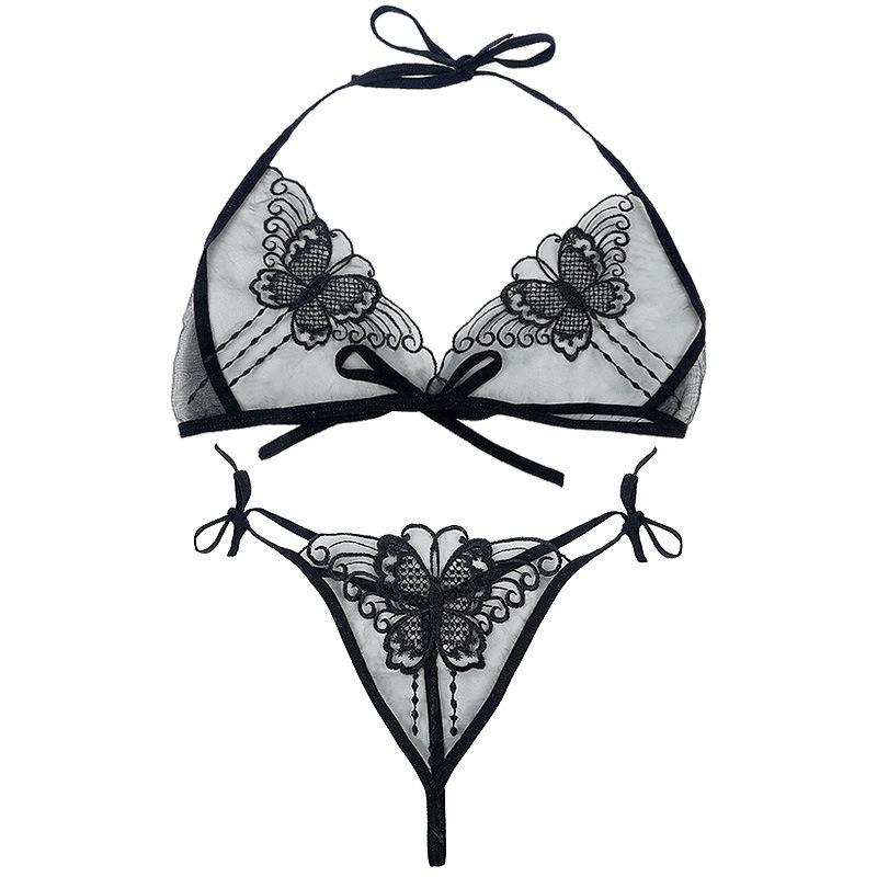 "Plus Size Embroidered Mesh Bikini Lingerie Set"