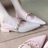 Xiaoxiangfeng single shoes 2025 new nude pointed metal one-word strap rear strap light mouth flat shoes women's low heel