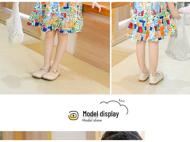 Oujitu Girls' Lace Sleeve Cotton A-line Skirt Dress with Cartoon Print - Spring Children's Clothing