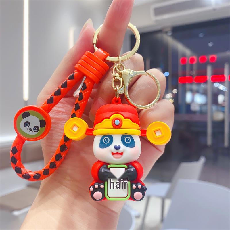 Chinese New Year God of Wealth Panda Keychain – Soft Rubber Charm Pendant and Small Gift
