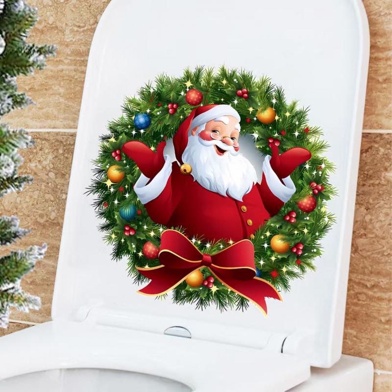 Santa Claus Christmas Wreath Toilet & Tank Removable Sticker - Festive Bedroom & Living Room Decor