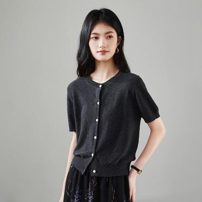 Round Neck Single Breasted Short Sleeved Knitted Sweater for Women In Spring 2026, Fashionable and Versatile Casual Short Top