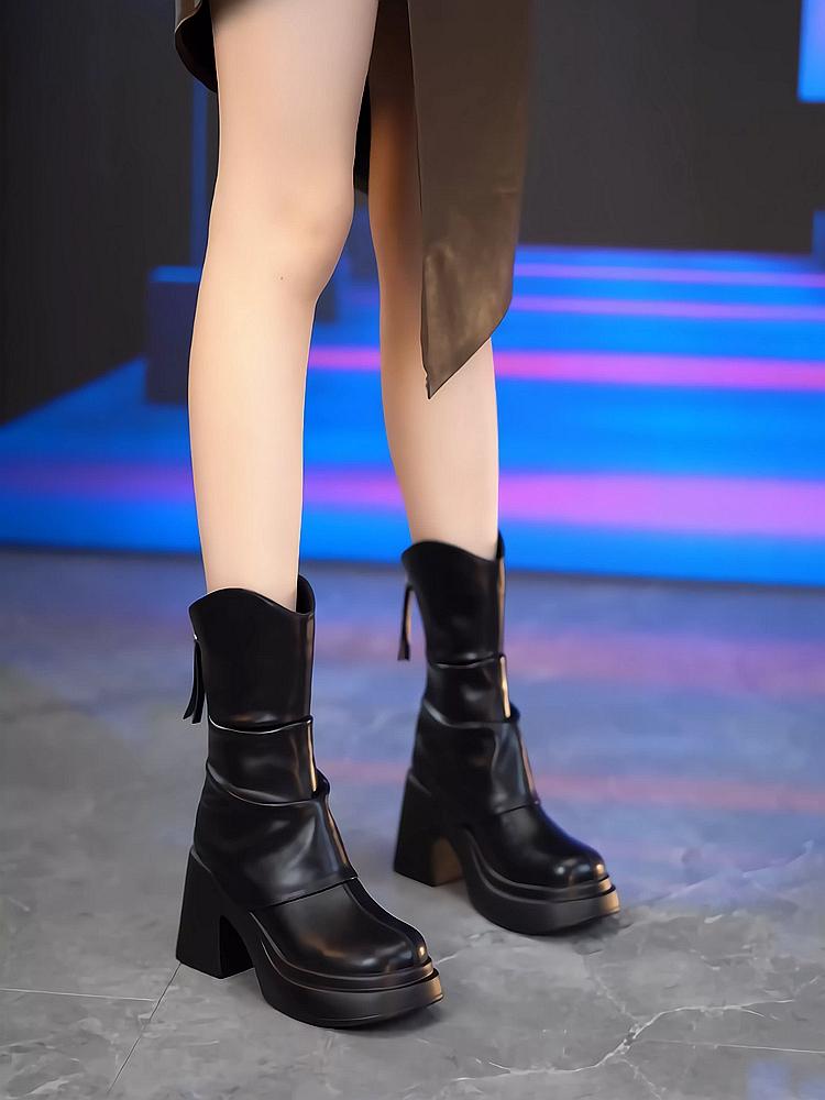 fashion Vintage Platform Women Ankle Boots Fashion Short Booties Autumn Winter Thick High Heels Ladies Shoes