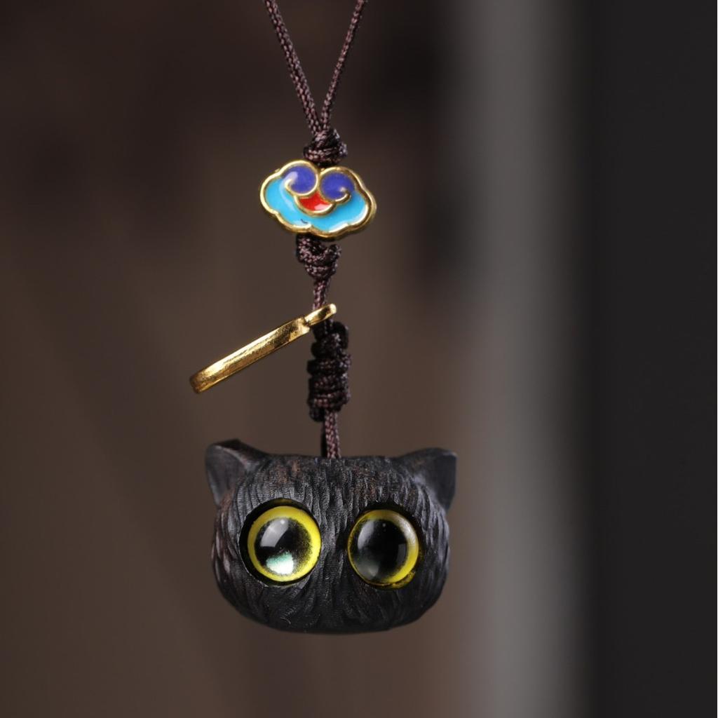 Ebony Kitten Head Pendant Healing Hammer Cat Mobile Phone Chain Bag Keychain Pendant Live Like Gifts Home Decoration Accessories