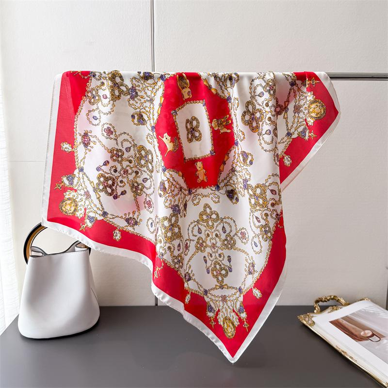 

Ретро Золотая Печать Имитация Шелкового Шарфа Квадратный Шарф Высококачественная Шаль Универсальный Шейный Маленький Квадратный Шарф Головной Платок Unilateral 66-70CM