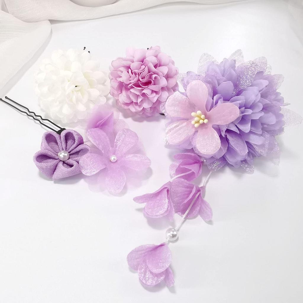 QianYang Hair Ornament Set - High-Quality Artificial Flowers for Kimono, Traditional Japanese Clothing, Furisode, Shichi-Go-San, Yukata, Wedding,
