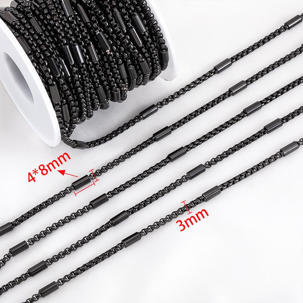 2M 1M 0.5M Hip Hop Black PVD Stainless Steel Box Tube Cable Beaded Chains DIY Men Necklace Jewelry Making Bracelet Supplies Bulk