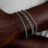 3pcs Silver Color Men's Bracelet,Waterproof Stainless Steel Wheat Chain Bracelet,Simple Casual Jewelry Gift