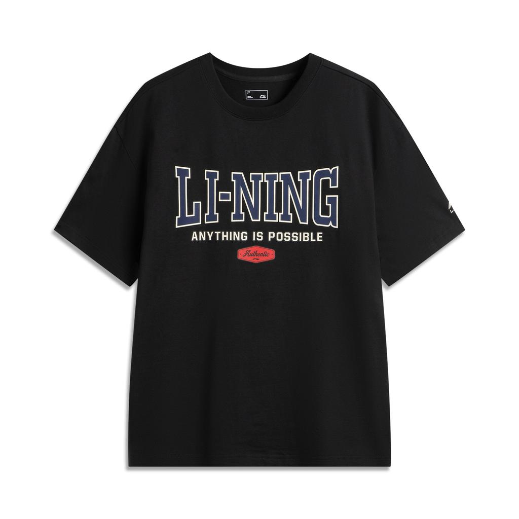 Li Ning Sports Lifestyle Series High Street American Vintage Casual Simple Solid Color Round Neck Pullover Loose Short Sleeve T-Shirt AHSV261-6