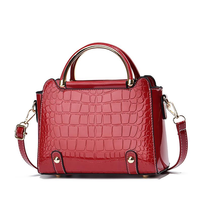 Small Bag Trendy Crocodile Pattern Small Square Bag Handbag Solid Color Shoulder Bag Bright Leather Messenger Bag Women's Bag