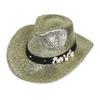 Glitzerndes Cowboyhut Unisex Westernstil Breiter Rand Fedora Hut für Party Festival Cosplay