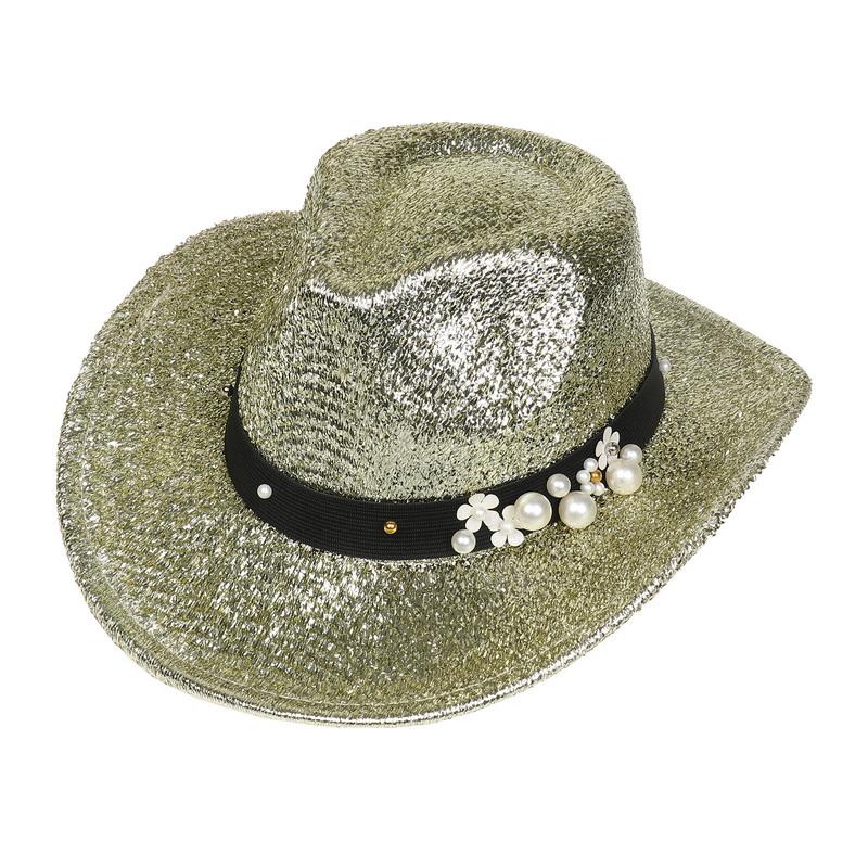 Glitzerndes Cowboyhut Unisex Westernstil Breiter Rand Fedora Hut für Party Festival Cosplay