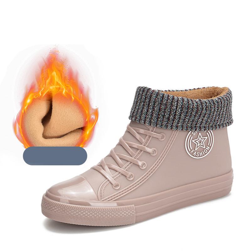 Warm Womens Rain Shoes Fur Winter Waterproof Boots Woman Galoshes Fashion Garden Rainshoes Plush Boot Brand