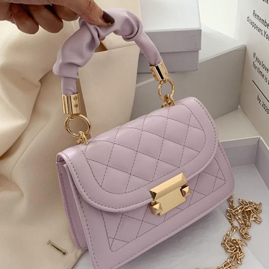 Yousheng Women Quilted Diamond Pattern Shoulder Bag Stylish Top Handle Bag with Chain Strap Stylish Crossbody Bag Solid Color Handbag for Commuting