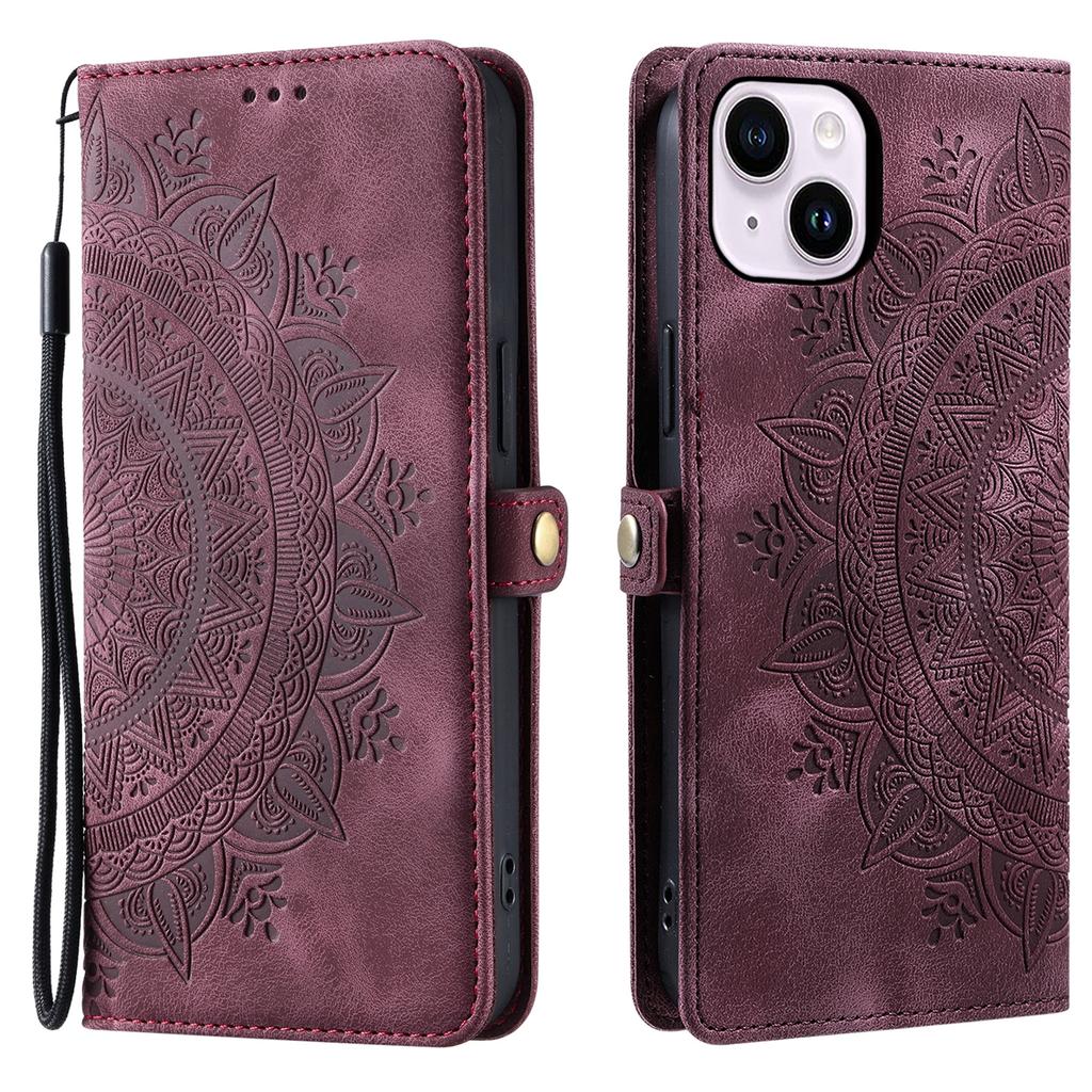 Stil 016 Für iPhone 15 Hülle Hautgefühl Totem Prägung Brieftasche Leder Handyhülle