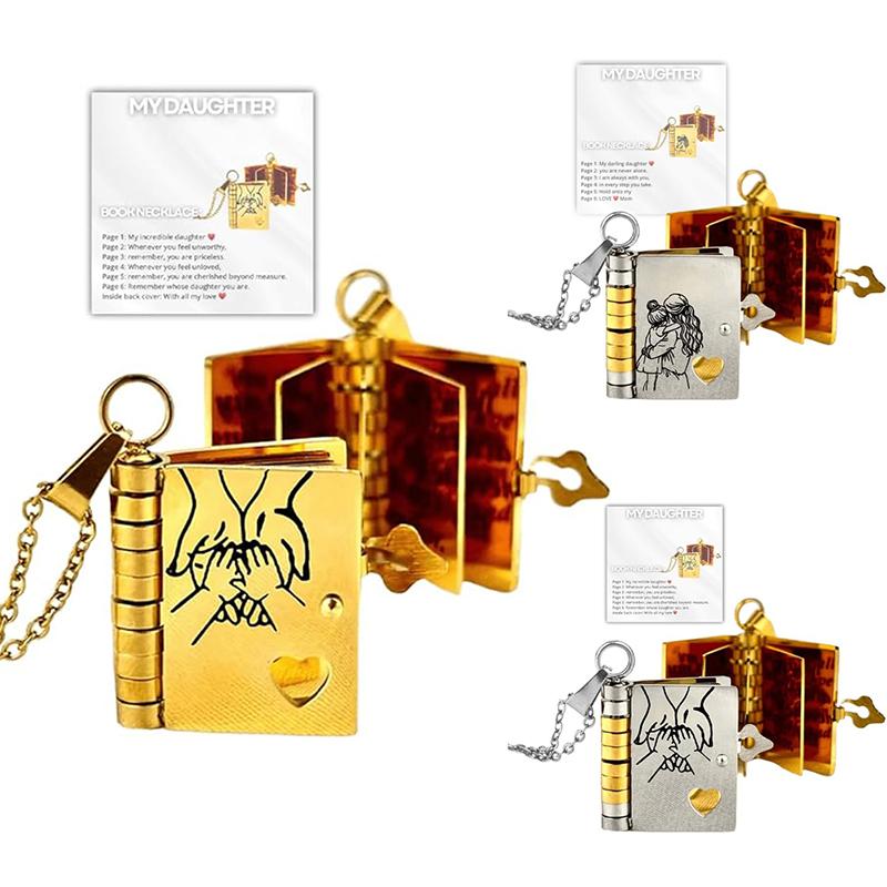Openable Daughter Book Necklace Stainless Steel With Pages Of Engraved Information Message Mini Book Pendant Necklace Gold Color