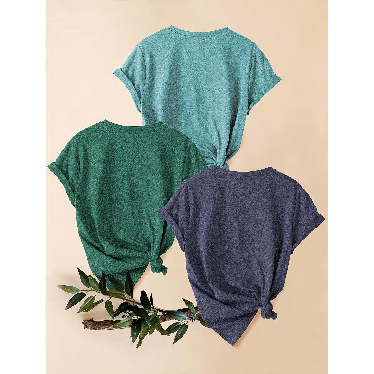Mother's Day Gift 3 Pack Sun Letter Print Retro Women Round Neck Short Sleeve T Shirts Casual Sports Tops
