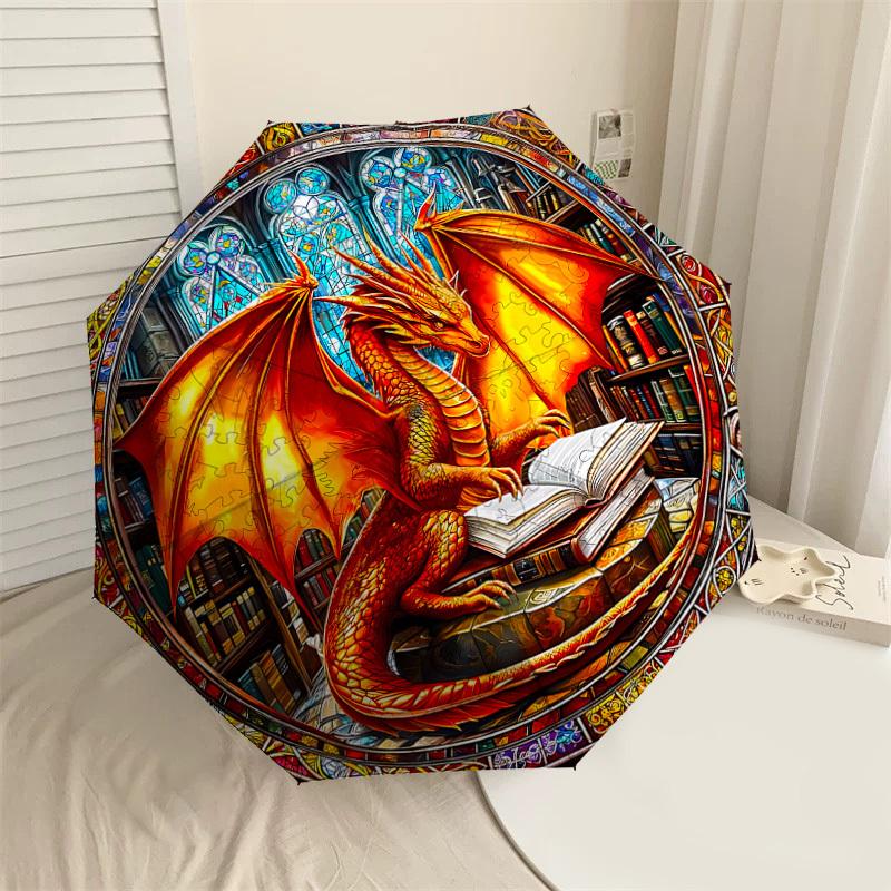 

1PC Dragon Library Umbrella-8-Rib Reinforced, Automatic Open, Lightweight & Durable, Cute Fashion Accessory for Outdoor-W123
