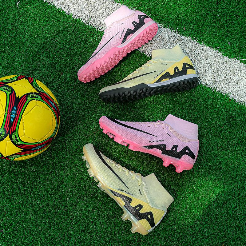 Foreign trade high-top football shoes men's and women's TF knitted mesh sports AG sneakers special training shoes for sports competitions