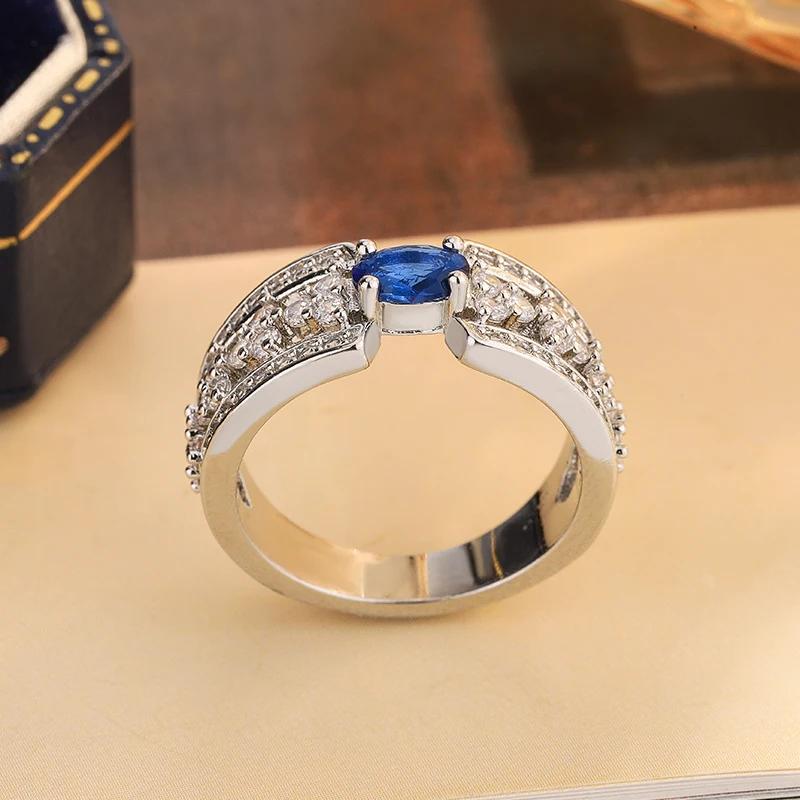 High Quality Big Blue Stone Diamond Ring Gemstone Emerald Tourmaline Pariba Jewelry Wedding 925 Silver Ring for Women