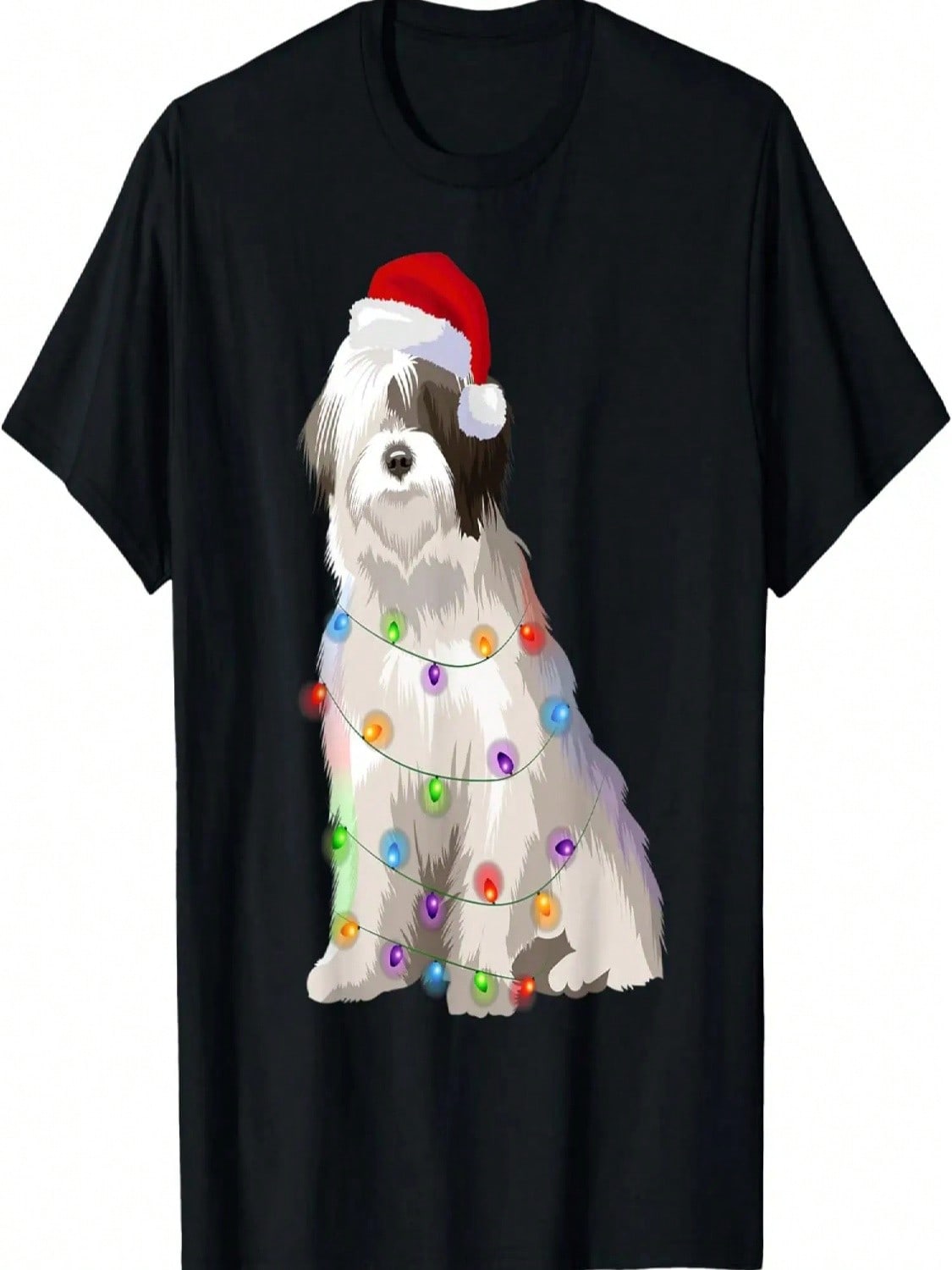 Old English Sheepdog Christmas Lights Xmas Dog Lover T-Shirt S разноцветный