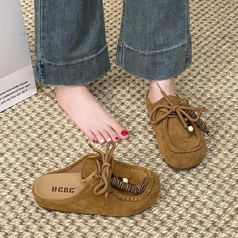Retro Baotou Bead String with Women's Spring New Thick Bottom Heightening Baotou Half Slippers