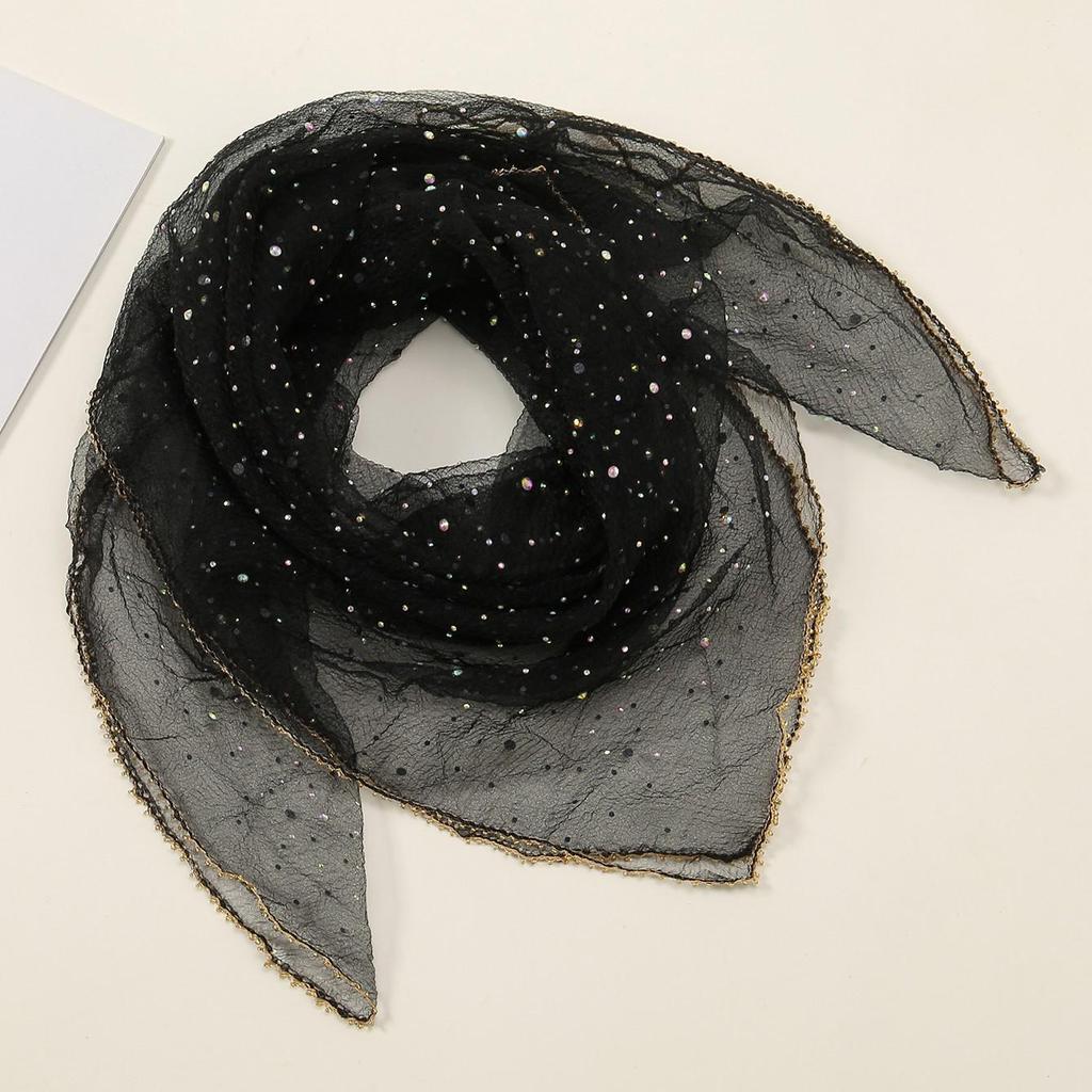 Spring Rhinestone Silk Square Scarf - Versatile, Fashionable Women's Headscarf