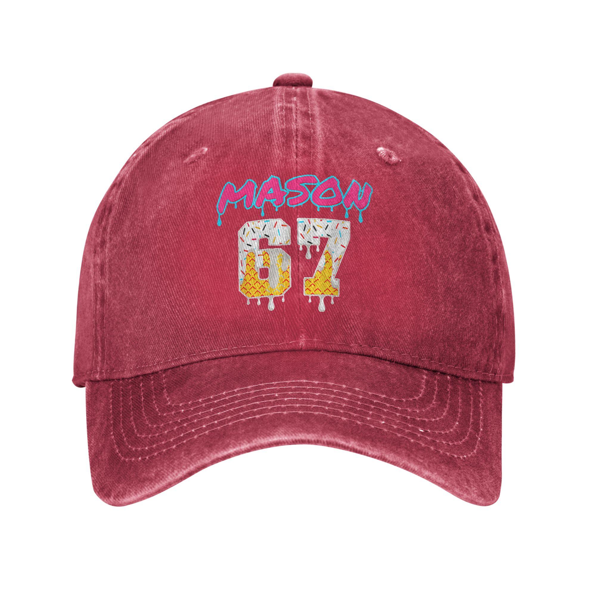 Six Seven Ice Cream Drip Sport 67 Fun Mason Meme Washed Baseball Cap Sun Trucker Hat Summer Male Outdoor Sport Snapback Cap One Size