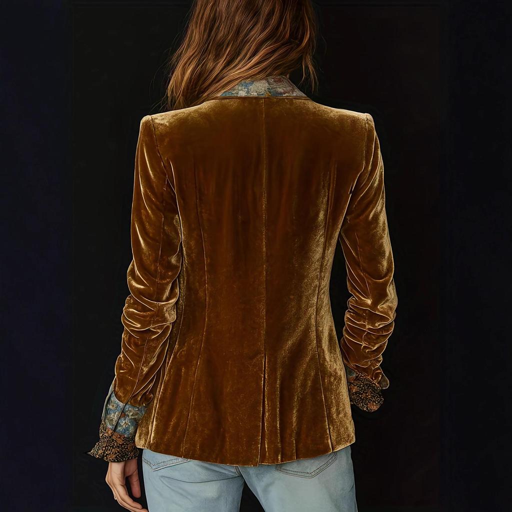 2025 Women's Long Sleeve Patchwork Lace Velvet Jacket