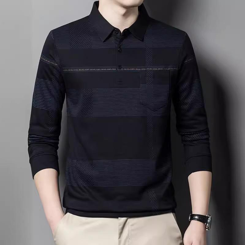 Long-sleeved T-shirt Men's POLO Shirt Thin Pocket Top Spring and Autumn Bottoming New Caring Shirt Dad Men's T-shirt