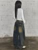 Lupeu Common Back Pocket Washed Basic Wide Long Pants Denim Vintage Jeans