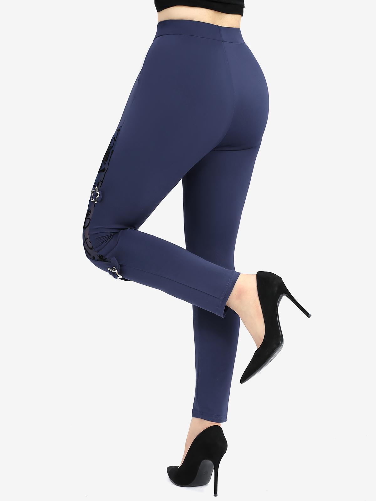 Леггинсы Rosegal Plus Size Letter Flocking Mesh со звездами и пряжкой на кармане 4XL — фото 4