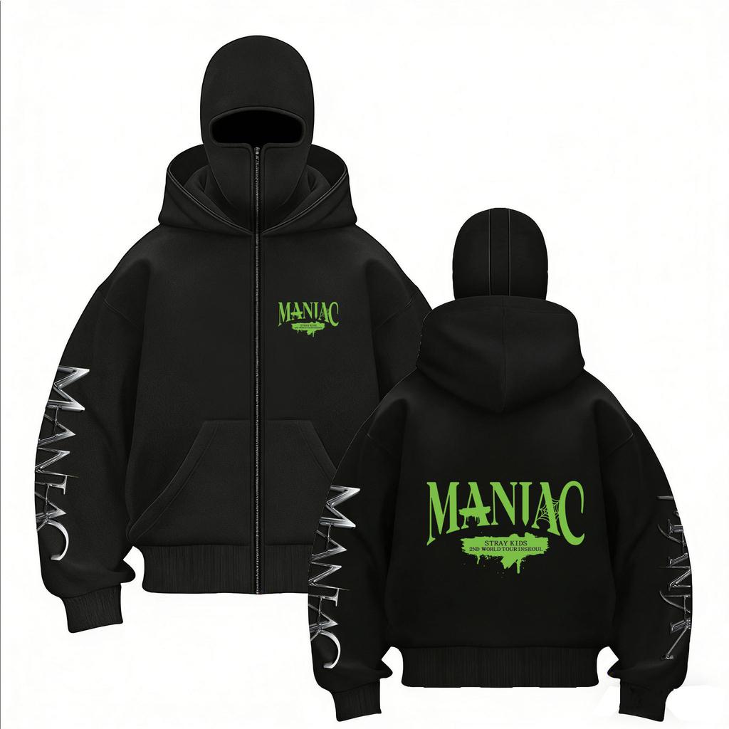 Stray Kids Skz Harajuku Printed Stray Kids Double Hood Zip-Up, Harajuku Print SKZ Hoodie for STAY Two-hat Zip-up Shirt for Men and Women