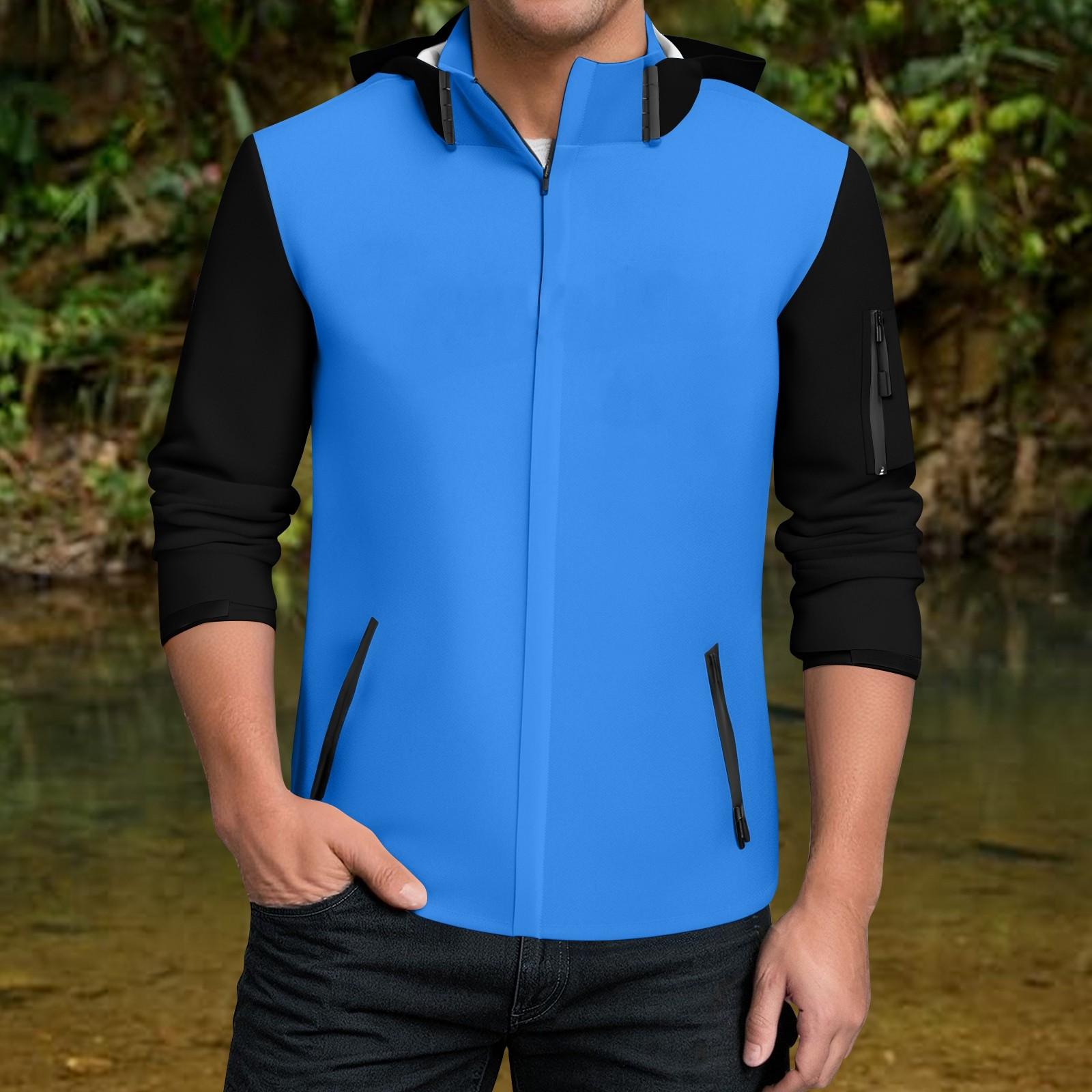 

Мужская водонепроницаемая ветровка, легкий дождевик с капюшоном для повседневной носки XL небесно-голубой