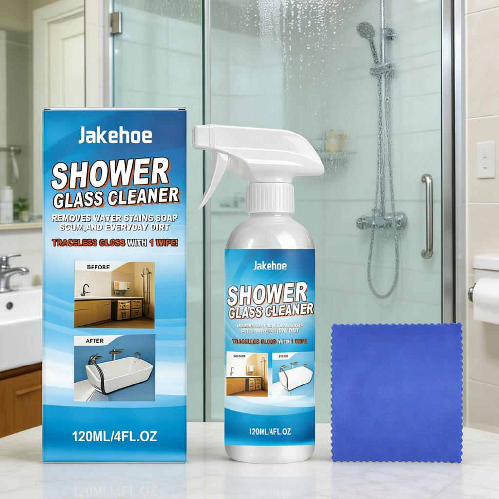 Jakehoe Shower Glass Cleaner Remove Limescale Reduce Stain Deposition Gentle Clean Multi Purpose Glass Water Stain Remover 120ml
