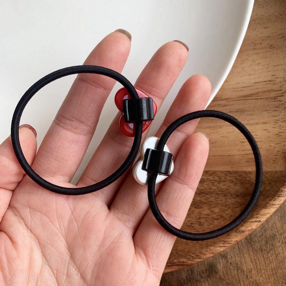 White Love Hair Ties Woman Elegant Beads Girls Scrunchies Rubber Bands Ponytail Holders Hair Accessories Elastic Hair Band