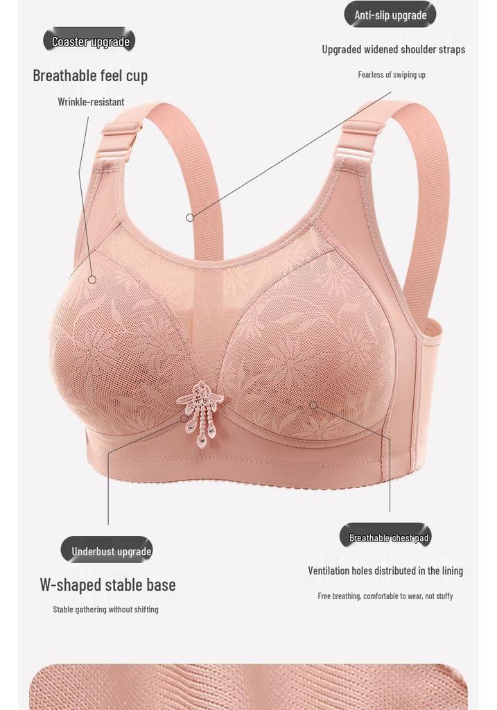Plus Size Wireless Push-Up Bra: Beautiful Back, Side Support, Breathable Latex Cotton, Comfortable Fit