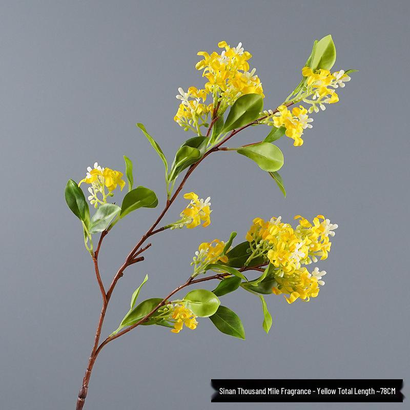 Golden Osmanthus Faux Flower Arrangement - Luxurious Home Decor Ornament with Soft Rubber Feel