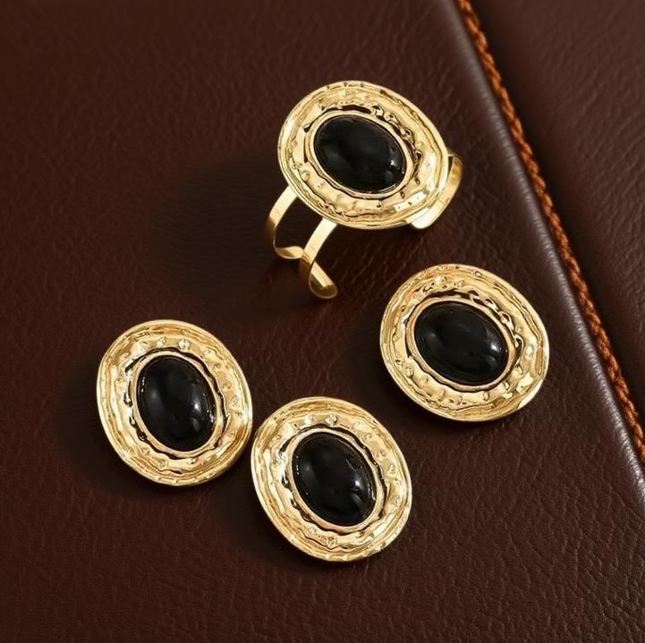 Mote Vintage Smykkesett Oval Uregelmessig Temperament Ring Armbånd Øredobber