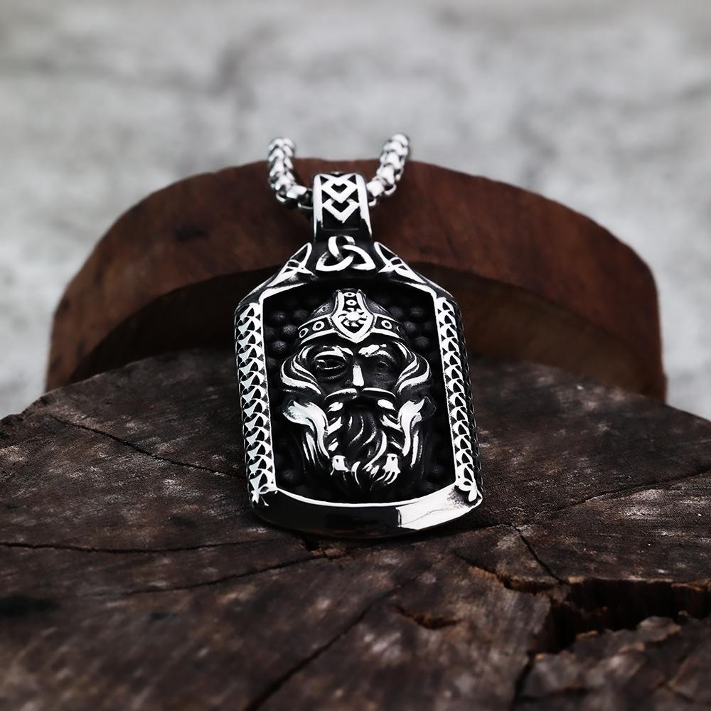 Viking Odin's Warrior Pendant Necklace for Men Stainless Steel Norse Mythology Celtic Knot Jewelry Vintage Style Gift with Chain