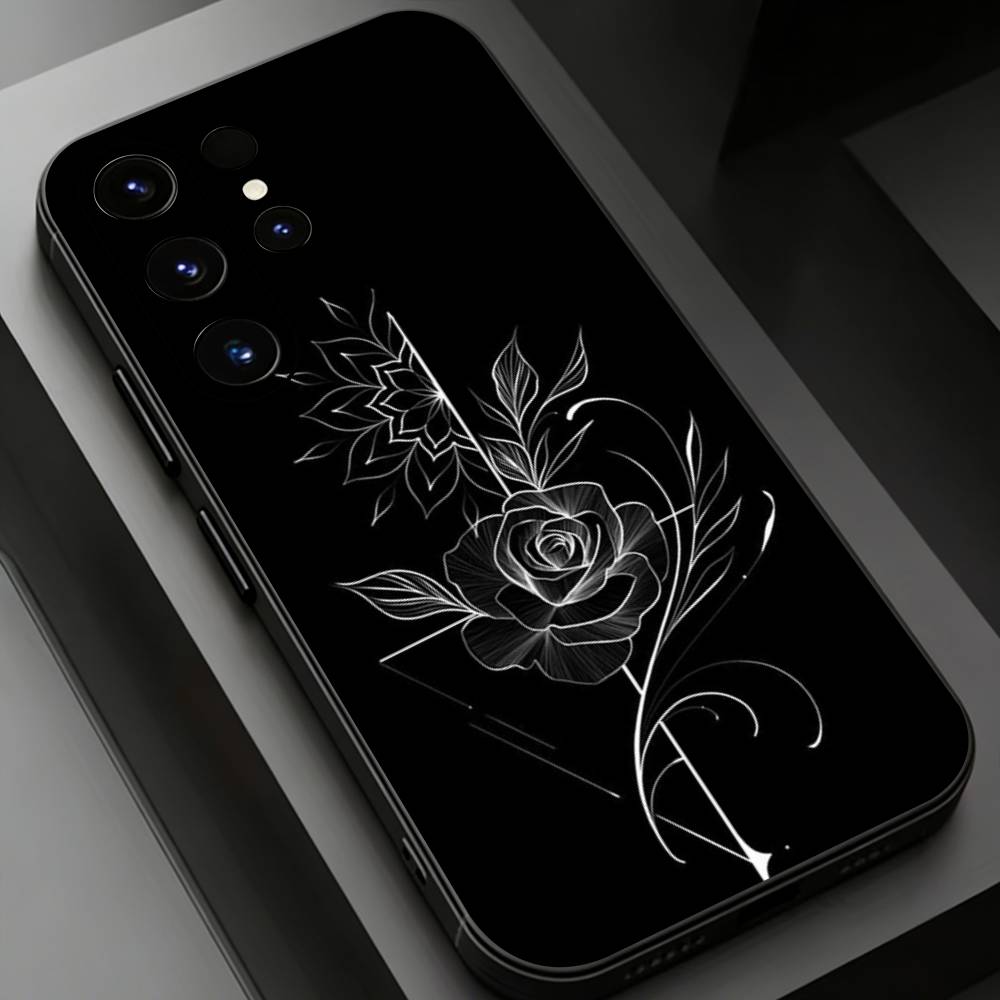 Line Rose Phone Case for Samsung Galaxy S20,23 Ultra S24,22 Plus S25,26,21FE TPU Cover