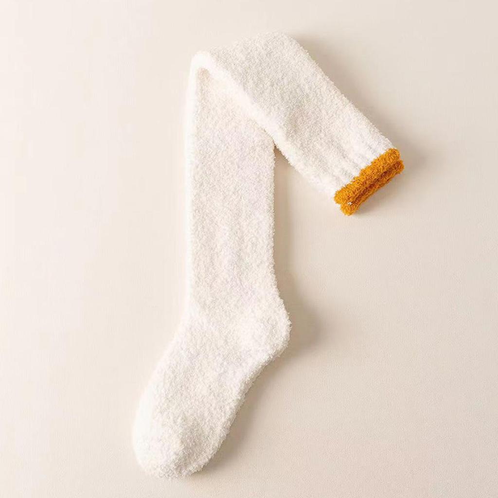 1 para damskich ciepłych pluszowych skarpet do uda zimowe koralowe polarowe skarpetki za kolano długie do domu spania na podłodze jednolite kolory