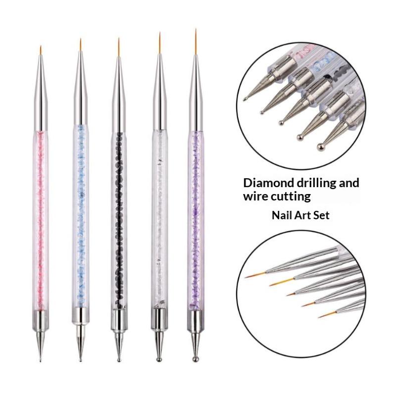 5Pcs Multifunctional Nail Art Tool Set Stripe Liner Brush Dotting Tool Rhinestone Picker for Nail Design DIY